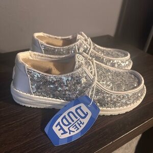 Hey Dude Silver Sequin Lace-Up Shoe